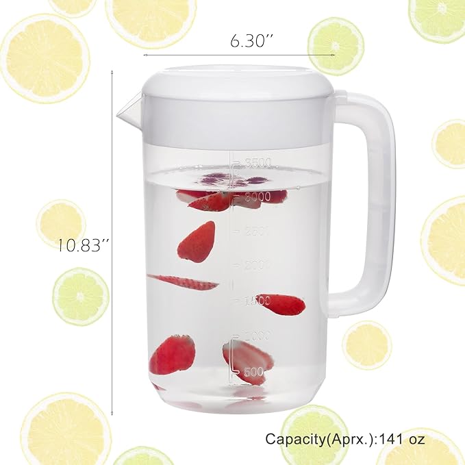 Clear 1 Gallon Pitcher with Lid, Large Plastic Ice Tea Jug for Fridge, Sun Tea Pitcher - Clear