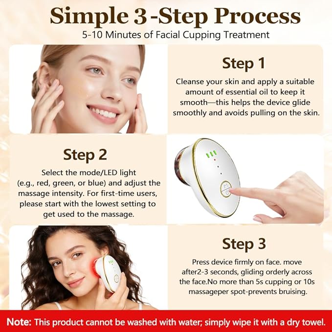 Facial Cupping Set for Face, 3 in 1 Microcurrent Facial Device, 7 Color LED Lymphatic Drainage Massager for Face Skin Tightening & Depuffing, Double Chin Reducer