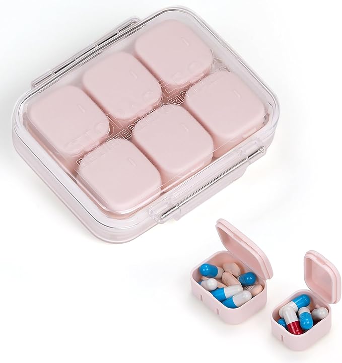 RICHCEE 10 Compartments Daily Pill Organizer for Pocket Purse,Combined Cute Travel Pill Box,Daily Portable Pill and Supplement Organizer for Fish Oil/Vitamin(Pink)