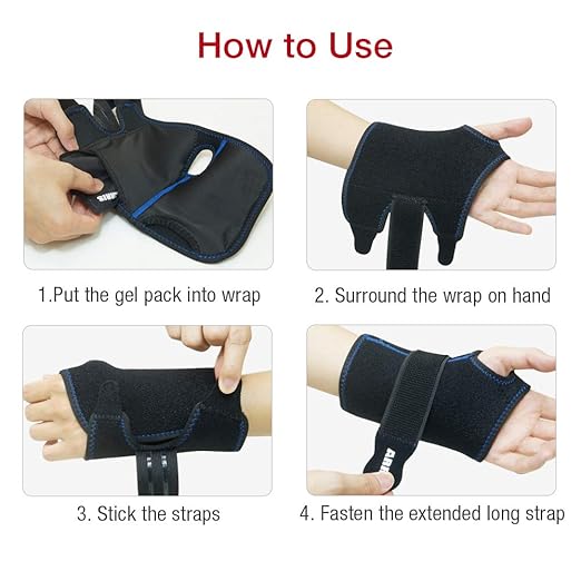 Wrist Ice Pack Wrap for Carpal Tunnel Relief - Hand Support Brace with 2 Reusable Gel Packs Hot Cold Compress for Rheumatoid Arthritis, Tendonitis, Sports Injuries, Swelling, Bruises & Sprains