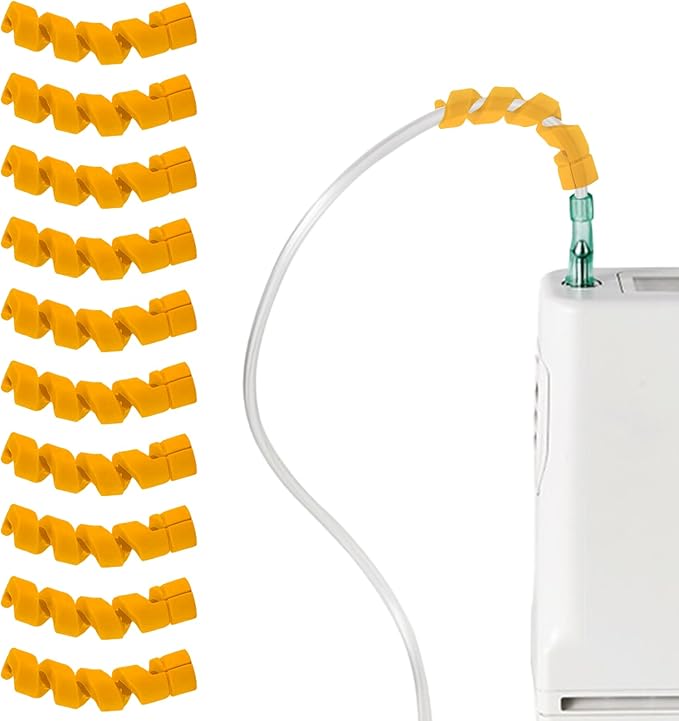 10 Pack Oxygen Tube Support Crimp Straightener for Portable Oxygen Concentrator, Oxygen Tubing Support for Oxygen Tank Oxygen Hose Nasal Cannula Oxygen Accessories (Yellow)