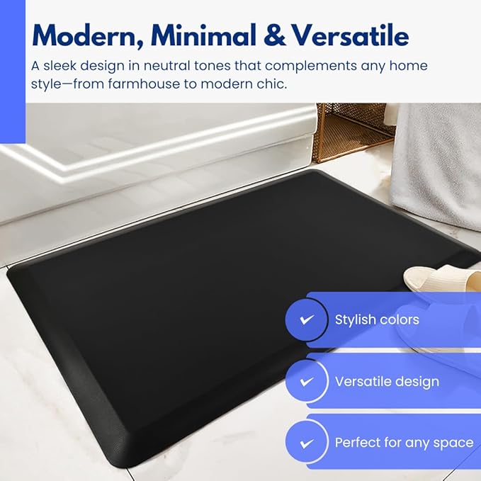 Art3d 3/4" Thick Kitchen Mats for Floor, Waterproof 20" X 39" Cushioned Comfort Mat, Long Anti Fatigue Mats for Kitchen, Ergonomic Standing Office Desk, Home and Garage, Black