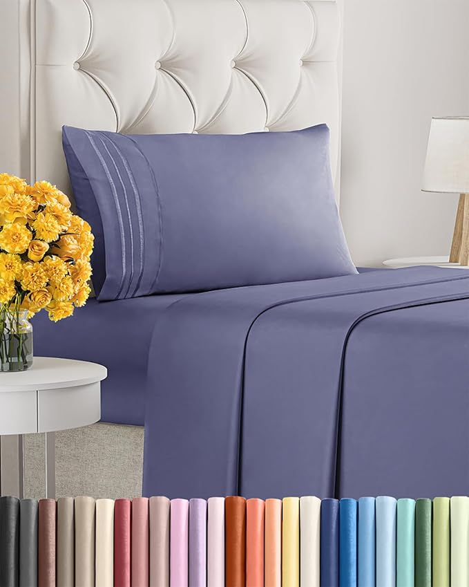 Twin Size 3 Piece Sheet Set - Extra Soft, Breathable & Cooling - Hotel Luxury Durable Bed Sheets - Deep Pockets, Easy-Fit & Wrinkle-Free - Twilight Purple Oeko-Tex