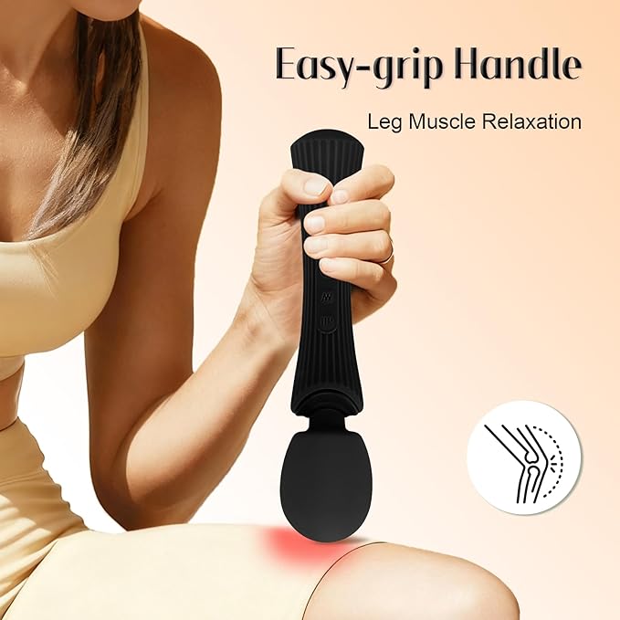 Handheld Cordless Personal Massager - Powerful 12 Vibration Patterns, 3 Speeds Settings & Waterproof, Body-Safe Silicone for Relaxation and Muscle Comfort in Neck, Shoulders and Foot - Black