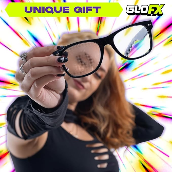GloFX Ultimate Diffraction Glasses - Black - 3D Prism Effect EDM Rainbow,Black,
