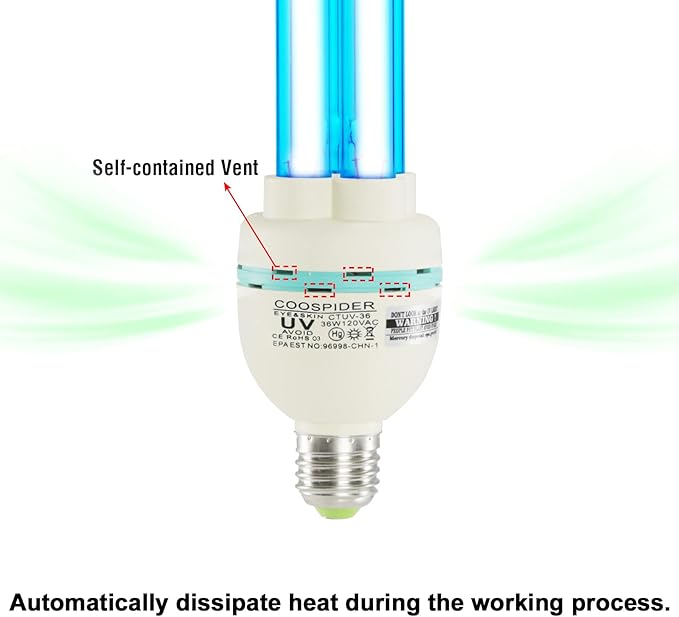 36 Watts Ozone UVC Light Bulb, 185nm wavelength UV Lamp for Basement/Storehouse/Car, E26 110V CTUV-36 (with Ozone)