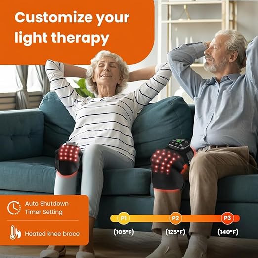 Red Light Therapy Knee Brace with Heated & Vibration Massager - 660nm/850nm Near Infrared Light Therapy Device for Women Men, 5000mAh Rechargeable, Adjustable for Knee/Elbow/Shoulder