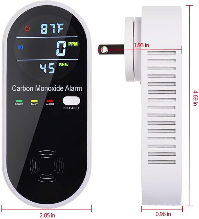 3-in-1 Carbon Monoxide Detector, Carbon Monoxide Detector Plug in Wall with Temperature & Humidity Display, CO Alarm Monitor with Color LCD Display, Accurate & Easy to Install
