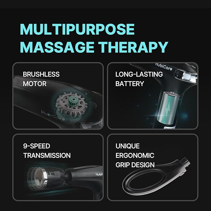 HuBDIC HubiCare Heat and Cool Massage Gun with Upgraded Extension Handle, Percussion Massage Gun Deep Tissue, Muscle Back Massagers Handheld, Portable for Pain Relief, LED Display