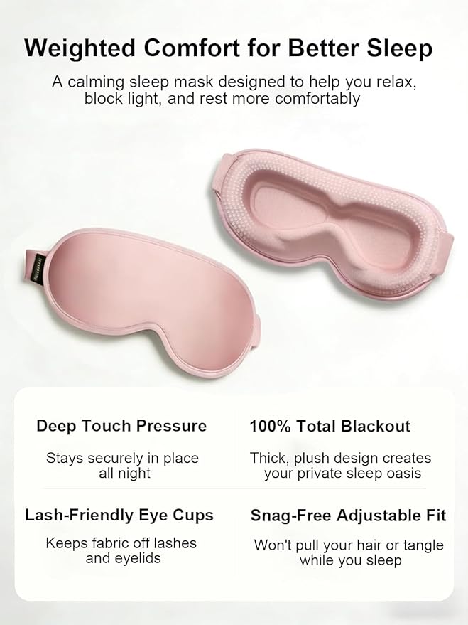 Weighted Eye Masks for Sleep Women: 3D Contoured Blackout Sleep Mask with Zero Pressure, Eyelash Friendly & Comfortable Blindfold for Airplane Travel, Night Shift Nurse, Yoga & Thoughtful Gift, Pink