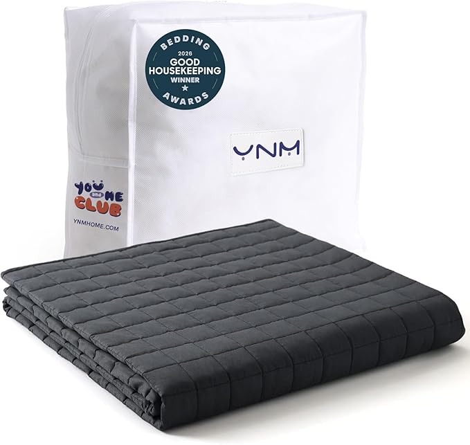 YnM Cotton King Size Weighted Blanket for Adults (88x104 Inches, 25 Pounds, Dark Grey), Smallest Compartments with Cooling Glass Beads,Heavy Blanket for Two Persons of 110~190lbs on Queen or King Bed
