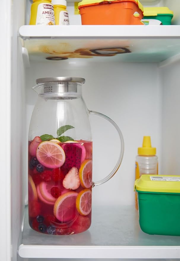 80 Ounces Glass Pitcher with Lid, Hot/Cold Water Jug, Juice and Iced Tea Beverage Carafe