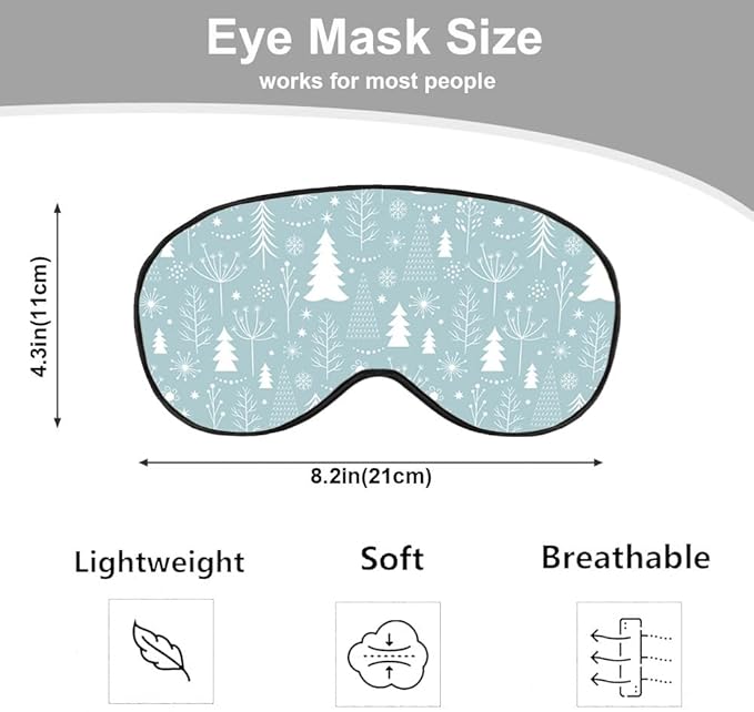Pine Snowflakes Silk Eye Mask Sleep Mask Snow Winter Christmas Pattern Blue Eye Mask with Adjustable Strap Lightweight for Women Work Travel Night Sleep