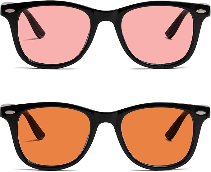 BRADDELL FL-41 Rose & FL-60 Wayfarer Blue Light Glasses for Migraine Light Sensitivity, Fluorescent LED Lighting & Concussion