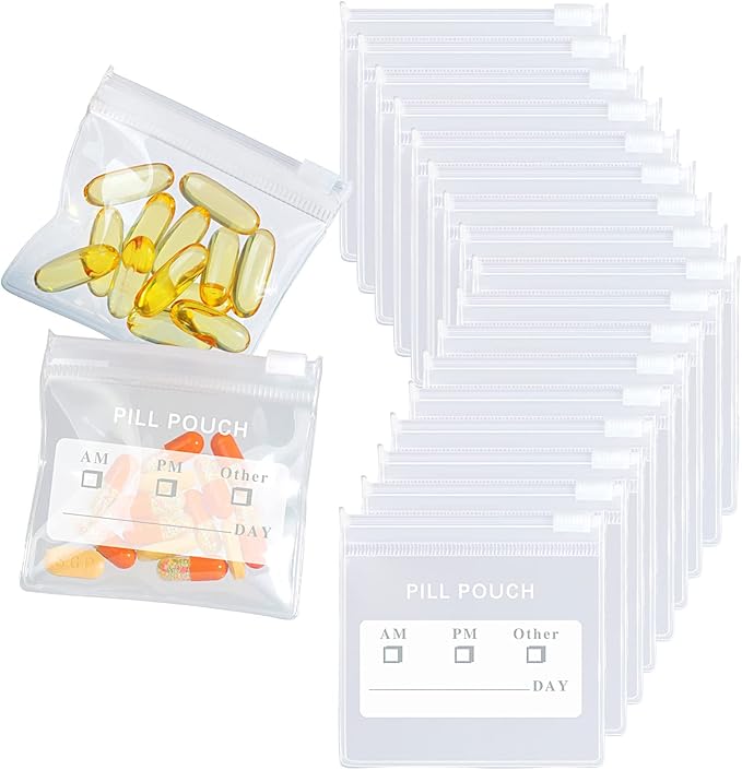 52 Packs Pill Pouches BPA Free Pill Bags 12mil Come with Mark Pen 3 x 2.75 inch Small Zip Bags with Write-on Label Seal Ziplock Pill Pouch for Travel Pill Organizer, Jewelry, Small Craft Pieces