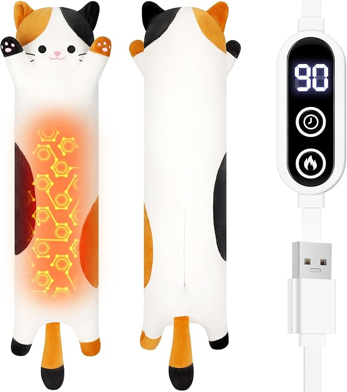 Calico Cat Heating Pad-USB Heated Plush Stuffed Animals for Period Cramps and Menstrual Pain Relief,22” Portable Electric Kitten Heating Pads,Built-Pocket Plushies Women Girls Gifts