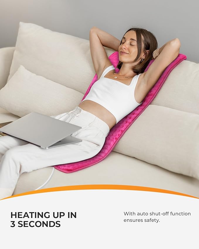 CooCoCo 18" x 33" Large Heating Pad for Back, FSA Eligible Pink Heating Pad for Period Cramps, Heated Pad, 6 Heat Settings, Auto Off, Moist Heat, Cute Heat Pad for Women Mom Wife Teens