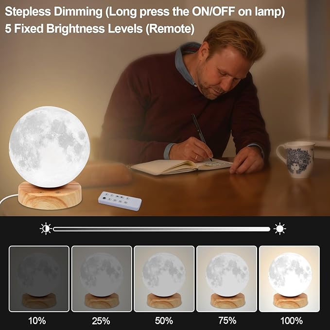 Light Therapy Lamp - 10000 Lux Full Spectrum Sun Lamp, 3 Color Temperatures & 670nm Red Light, Touch/Remote Control, Stepless Dimming, USB Phone Charging, Moon Sunlight Lamp for Home Office