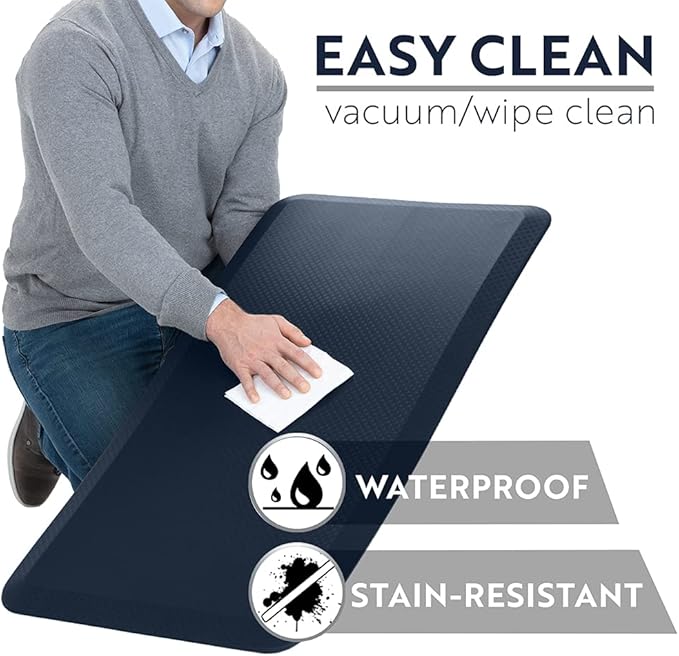 KANGAROO Thick Ergonomic Anti Fatigue Mats for Kitchen Floor, Cushioned Standing Office Desk Mat, Waterproof Scratch Resistant Topside, Supportive All Day Comfort Padded Foam Rugs, 17x24, Navy