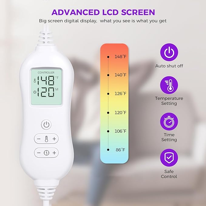 NOWWISH Heating Pad for Back Pain Relief & Period Cramps, 12x24 Inches Electric Heating Pad with 10 Heat Settings, Timer and Auto Shut-Off, Machine Washable, Mothers Day Gifts for Mom Women, Purple