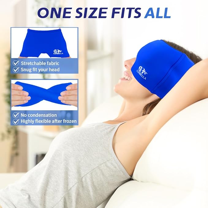 Migraine Relief Cap, Soothing Headache Ice Face Mask Products, Hot and Cold Therapy, Migraine Headache Relief Cap for Migraine, Sinus, Puffy Eyes, Tension, Stress and Hangover(Blue)