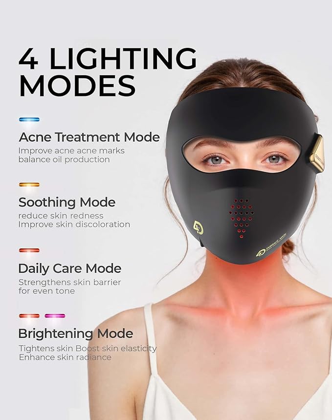 2026 Upgraded 4D LED Face Mask Light Therapy, 4 Modes Portable Red Light Therapy for Face, 4000mAh Rechargeable Remote, 850nm Infrared & Red Light Masks, 400 LEDs, Timing Function (Light Black)