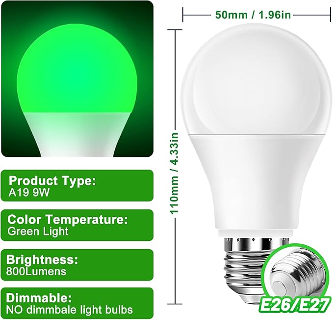 Neporal Migraine Relief LED Light Bulb, Full Spectrum Light with 520nm Narrow Band, Non-Drug Support for Headache, Anxiety, Tension Relief, 9W 60 Watt Equivalent, E26/E27, 3PK