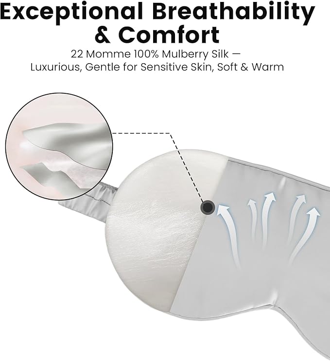 Formé & Found Formé & Found Luxury Silk Sleep Mask, 100% 6A Mulberry Silk Eye Mask for Sleeping, 22 Momme Weighted Sleep Mask for Men & Women, Eye Mask for Sleep, Blackout Sleeping Mask (Silver)