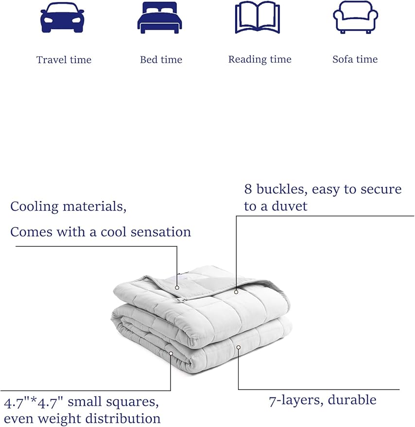 BB BLINBLIN Cooling Weighted Blanket Heavy Blanket, Calm and Sleep, Premium Soft and Comfortable Material and Glass Beads (Light Grey, 60''x80'' 12lbs), Suit for Adult(~110lb) Use on Queen/King Bed