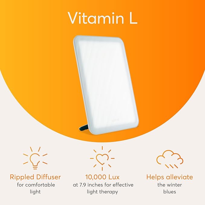 Lumie Vitamin L Light Therapy Lamp - Portable, Slim Design - 10,000 Lux Daylight Lamp - Detachable Stand, Cool White LEDs & Rippled Diffuser - Portrait or Landscape