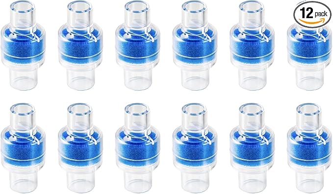 12 Nispira HME Heat Moisture Exchanger Filter in-Line Humidification Solution Unit for CPAP biPAP Machine & Mask, Z1, Z2, Dreamstation, Individually Sealed Packaging