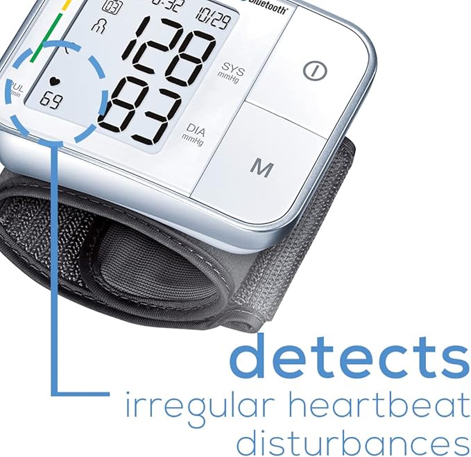 Beurer BC57 Wrist Blood Pressure Monitor – Automatic Wrist Blood Pressure Cuff - Bluetooth – 120 Memory Spaces with Irregular Heart Rate Detection, Large Display, Resting Indicator, Storage Case