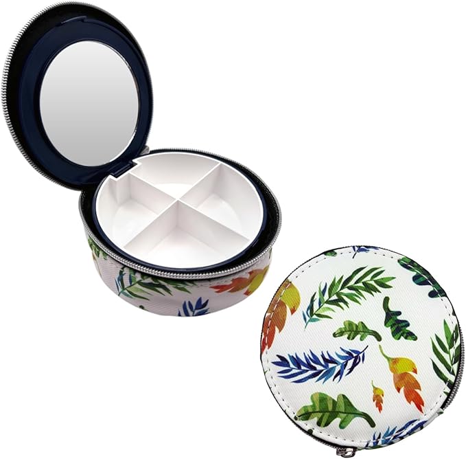 EZY DOSE Travel Pill Organizer with Built-in Mirror, Features Zippered Leaf Case, Compact and Portable Medication Case for Daily Vitamins, Pills, and Medicine, Ideal for Travel and On-The-Go Use