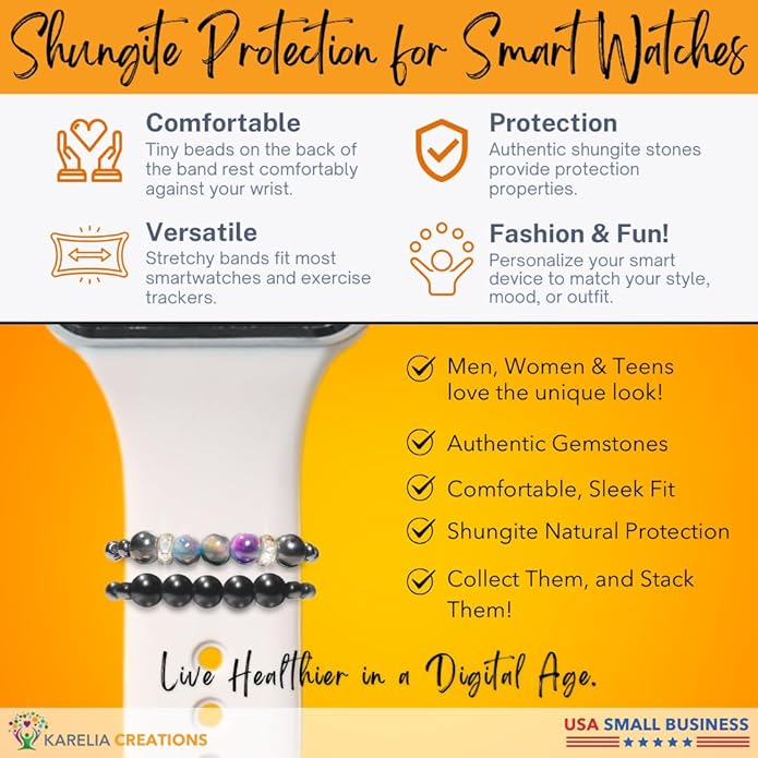 Shungite Smart Watch Band Bling Decor Charm | Compatible with Apple iWatch Galaxy Oculus | 38mm 40mm 41mm 42mm 44mm 45mm 49mm | Smartwatch Protection