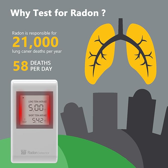 Home Radon Detector with Bracket，Portable Radon Test Kit for Home with Long and Short Term Radon Monitoring, Lightweight, Easy-to-Use, AAA Battery-Powered USA Version, PCi/L