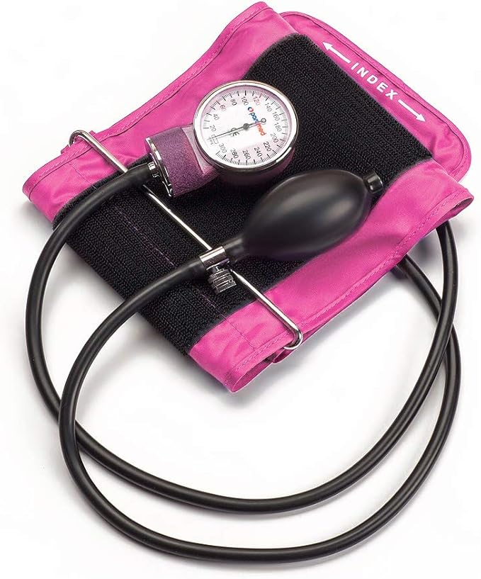 PARAMED Aneroid Sphygmomanometer – Manual Blood Pressure Cuff with Universal Cuff 8.7-16.5" and D-Ring – Carrying Case in the kit – Pink – Stethoscope Not Included