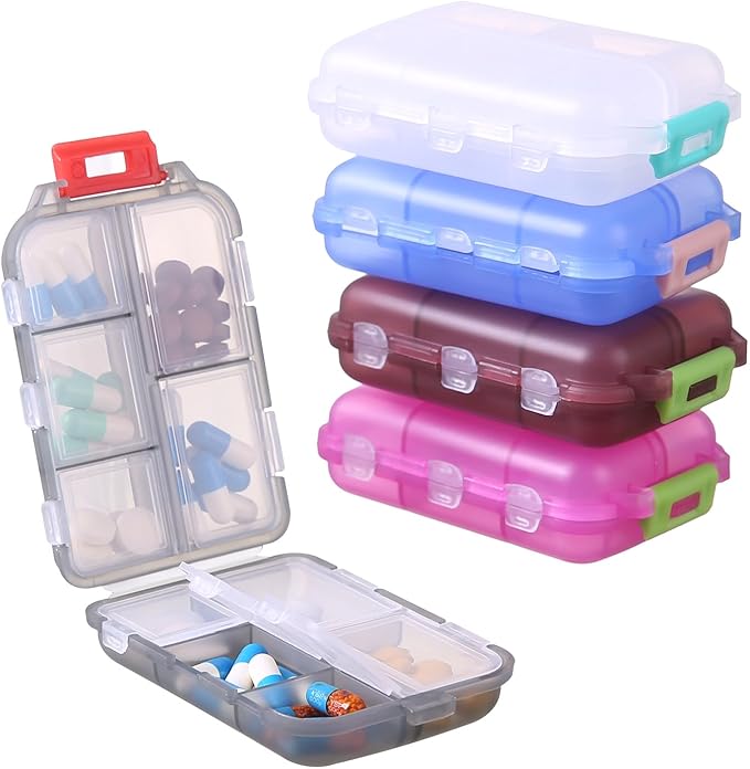 1Pack Travel Pill Organizer - 10 Compartments Pill Case, Compact and Portable Pill Box, Perfect for On-The-Go Storage, Pill Holder for Purse Gray