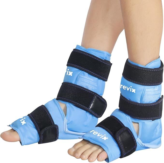 REVIX Foot Ankle Ice Pack Wraps for Discomfort, Reusable Gel Ice Wrap with Cold Compression Therapy, Plantar Fasciitis, Post-Workout Feet Recovery, Soft Plush Lining, 2 Packs