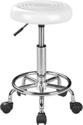 VECELO Hydraulic Salon Stool with Wheels, Height Adjustable PU Leather Swivel Seat, 300 lb Capacity (White)