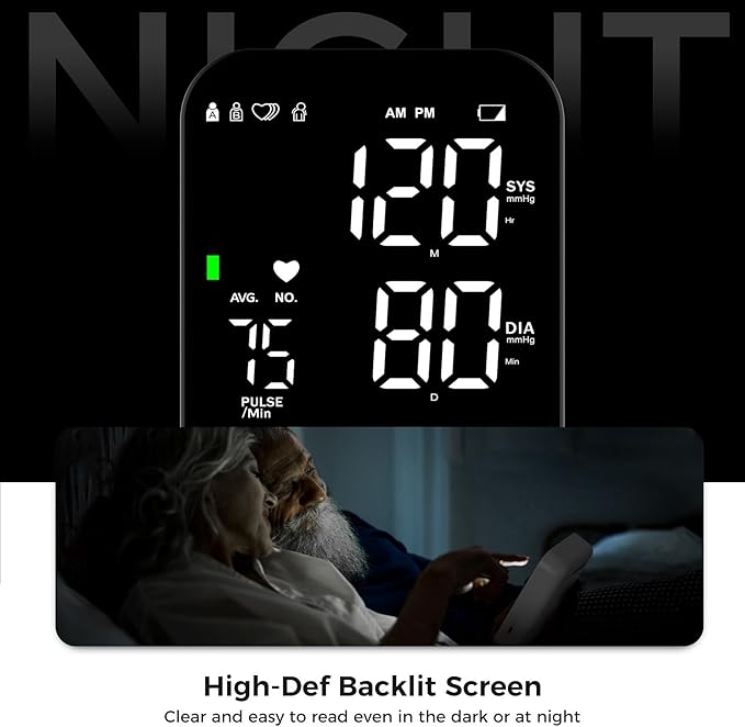 Blood Pressure Monitor Upper Arm Machine Accurate Adjustable BP Cuff Kit Led Backlit Display 2 Users 240 Sets Memory Includes Storage Bag White