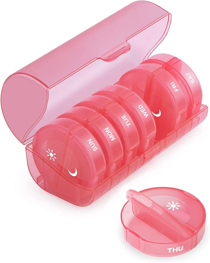 TookMag Pill Organizer 2 Times a Day, Travel Medicine Pill Organizer, Weekly AM PM Pill Box, Large Capacity 7 Day Pill Cases for Vitamin/Fish Oil/Supplements (Pink)