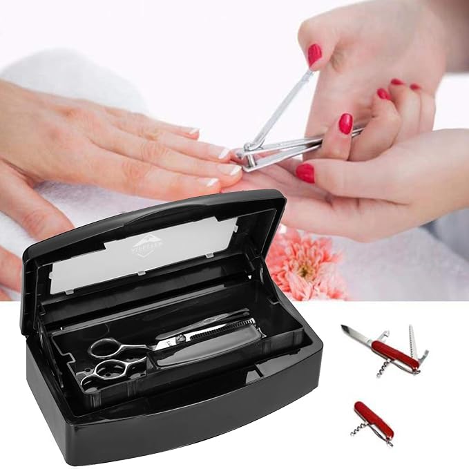 Plastic Sterilizing Tray-Sterilization Tray,Clean Sterilizer Box Storage Organizer for Nail,Tweezers,Hair Salon,Spa & Cutter Manicure Equipment-Clear Lid (black)