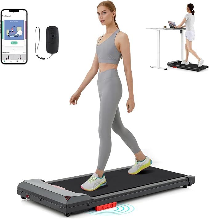 GYMAX Walking Pad, 340LBS Under Desk Treadmill with Remote, APP Control, LED Display & Built-in Wheels, Free Assembly Walk Pad for Running, Jogging Working, 3 in 1 Desk Treadmill for Small Space