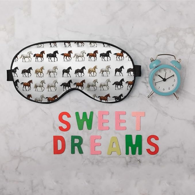 Silk Brown White Horse Eye Mask Animal Design, Adjustable Strap for Sleeping Travel Nap Shift Work Office