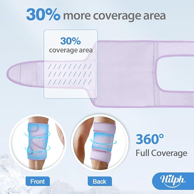 Hilph Hot & Cold Therapy Knee Ice Wrap with Dual Gel Packs & Adjustable Brace for Full Knee Coverage, Pain Relief for Replacement Surgery, Arthritis, ACL, Meniscus Tear, Women, Men Purple