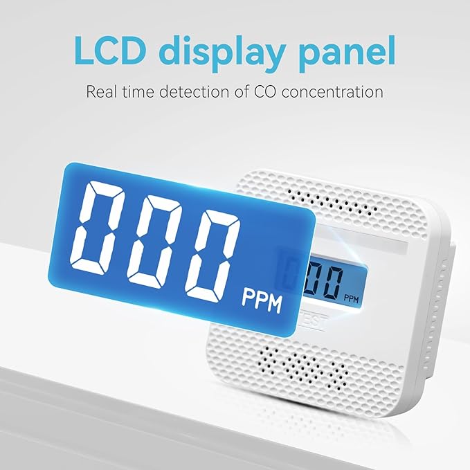 Carbon Monoxide Detector,Portable CO Alarm CO Gas Monitor Alarm with LCD Digital Display Sound Light Warning,Battery Powered High Accuracy CO Alarm Detectors for Travel Home Office Kitchen Car Hotel