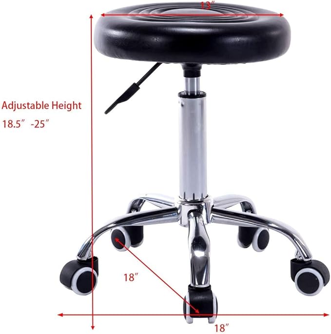 PU Leather Round Rolling Stool with Foot Rest Swivel Height Adjustment Medical Spa Drafting Salon Tattoo Work Office Massage Stools Task Chair,Seat Height:18.9”-22.83”/Weight Capacity:220lb (Black)