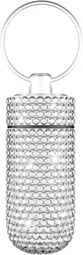 Yuchew Bling Pill Case Pill Container Rhinestone Pill Box Portable Waterproof Pocket Pill Holder Storage Bottle with Keychain for Travel, Outdoor, Camping (Silver)