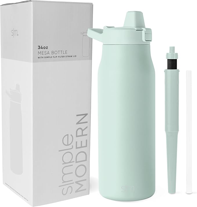 Simple Modern Filtered Water Bottle | Insulated Stainless-Steel Carbon Filter Travel Water Bottles | Reusable for Clean Drinking Water On The Go | 34oz, Retro Mint