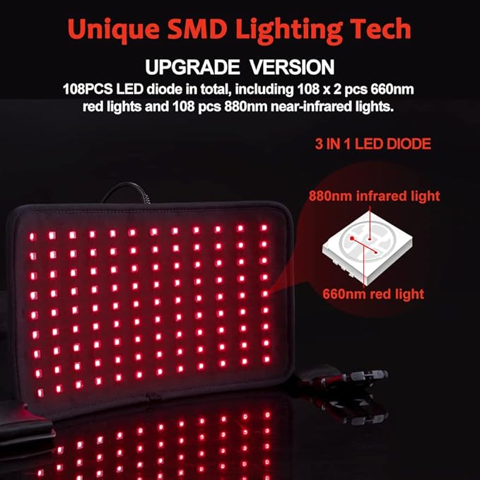 Red & Near Infrared Light Therapy Belt with Pulse Mode, Light Therapy Device for Body Pain Relief Wearable Therapy Light Wrap with Timer for Back Joint Muscle Pain